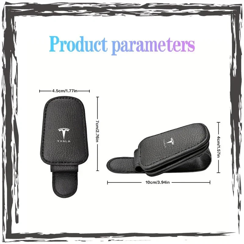 Car glasses frame magnetic PU leather fashion glasses clip For Tesla Model S Model X Model Y Cybertruck Model 3 Model Y