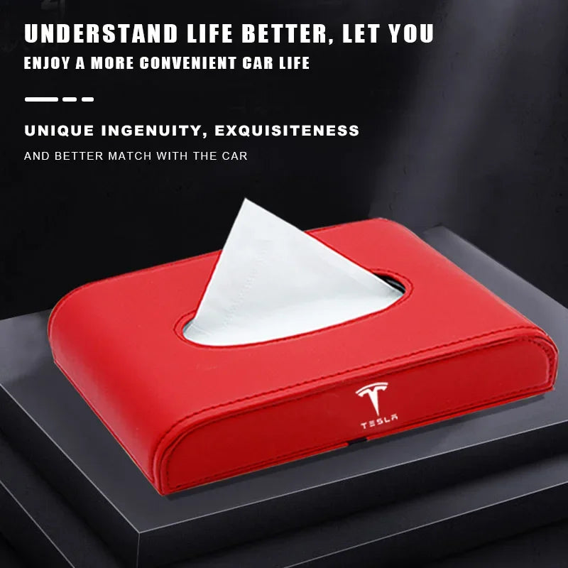 Car Armrest box Dashboard Block Type Tissue Box Leather Paper Box Holder For Tesla Model 3 S X Y Logo Car Styling Accessories