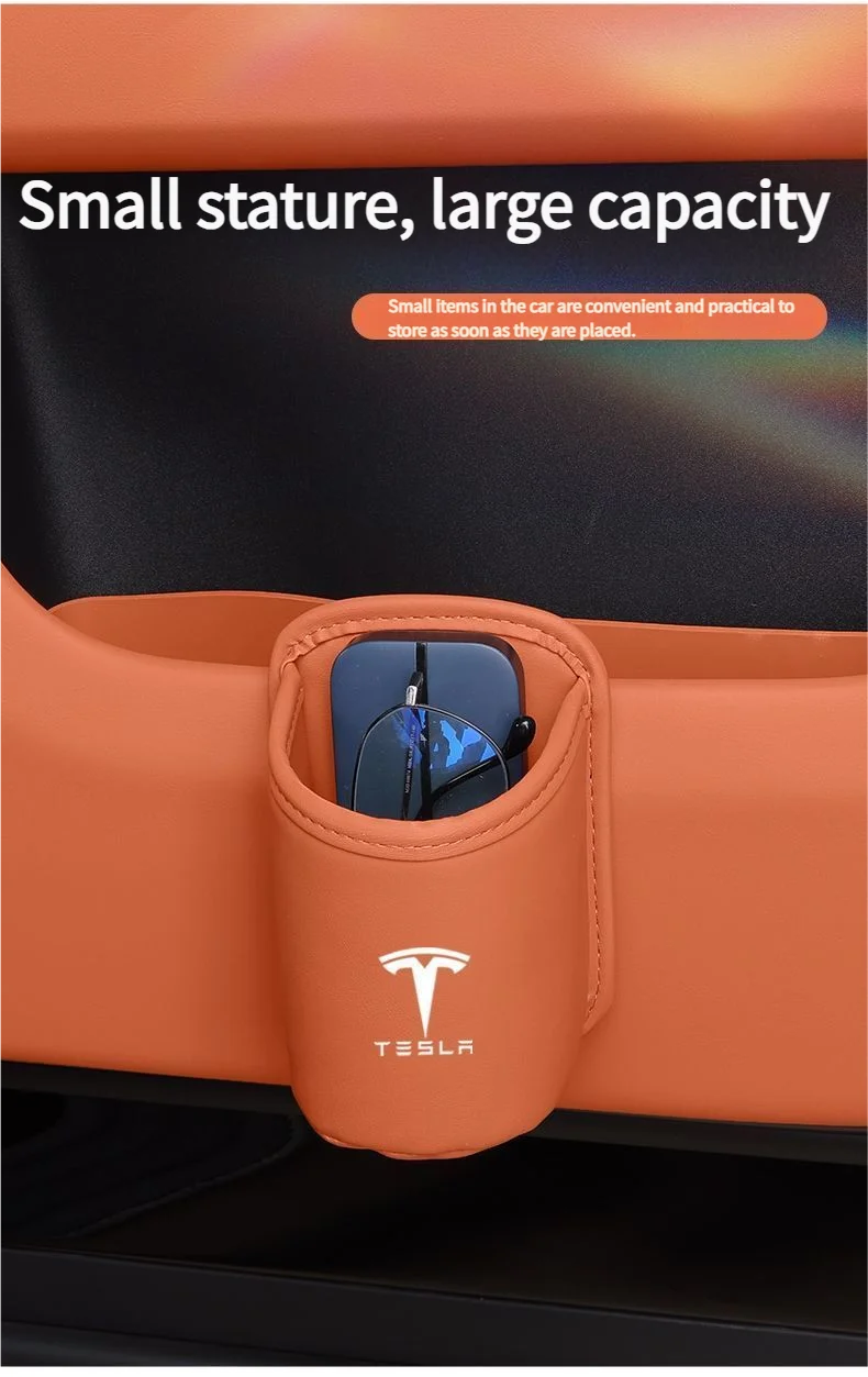 Leather Water Cup Storage Box By The Car Door And Beverage And On The Back Of The Seat For Tesla Model 3 Model S Model X Model Y