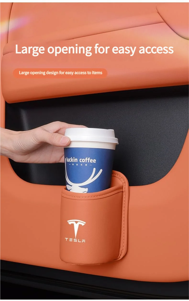 Leather Water Cup Storage Box By The Car Door And Beverage And On The Back Of The Seat For Tesla Model 3 Model S Model X Model Y