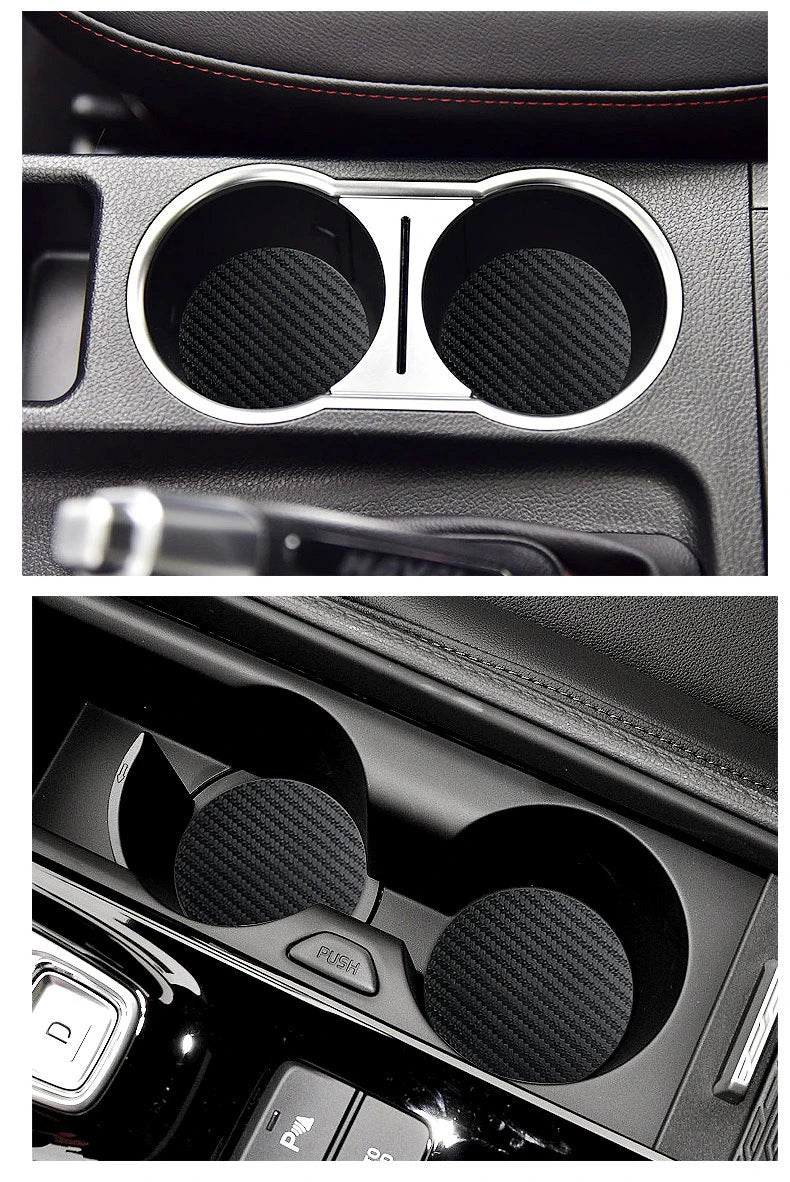 2Pcs Car Logo Carbon Leather Water Cup Pad Anti-noise Coaster Mat For Tesla Model 3 Model S X Y Roadster SpaceX Auto Accessories