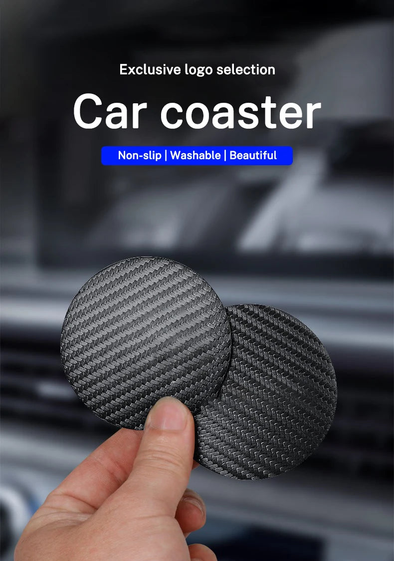2Pcs Car Logo Carbon Leather Water Cup Pad Anti-noise Coaster Mat For Tesla Model 3 Model S X Y Roadster SpaceX Auto Accessories