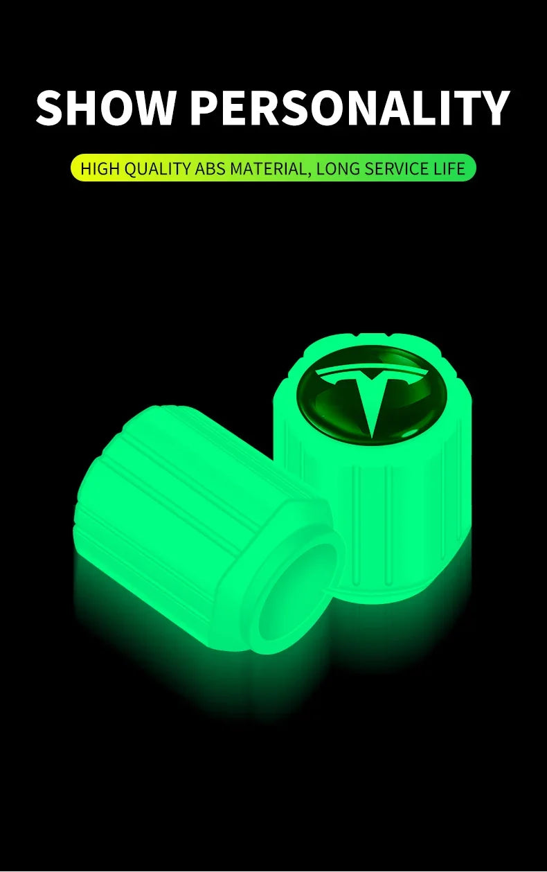 4Pcs Car Tire Valve Cap Luminous Valve Core Cover Universal For Tesla Logo Model 3 Model S Model X Model Y Roadster Bonina Coil