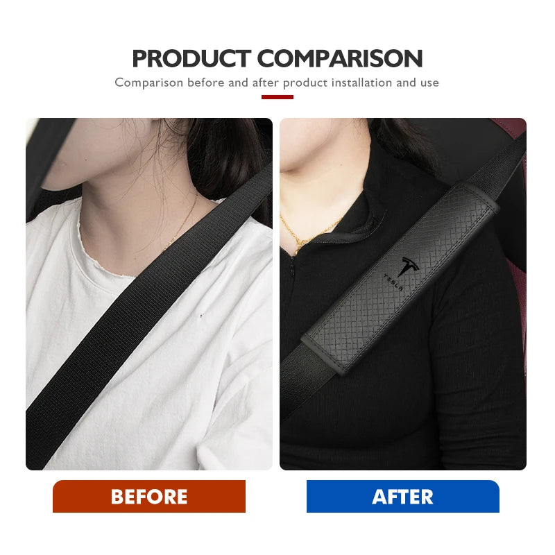 For Tesla Leather Car Seat Embossed Belt Shoulder Cover Protection Pad Model 3 S Y X