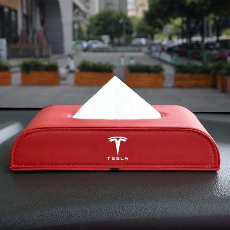 Car Armrest box Dashboard Block Type Tissue Box Leather Paper Box Holder For Tesla Model 3 S X Y Logo Car Styling Accessories