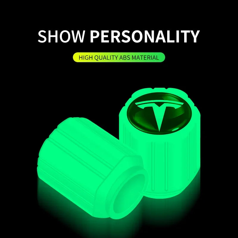 4Pcs Car Tire Valve Cap Luminous Valve Core Cover Universal For Tesla Logo Model 3 Model S Model X Model Y Roadster Bonina Coil