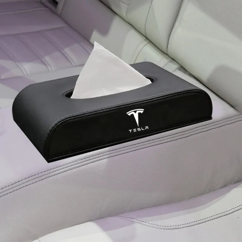 Car Armrest box Dashboard Block Type Tissue Box Leather Paper Box Holder For Tesla Model 3 S X Y Logo Car Styling Accessories