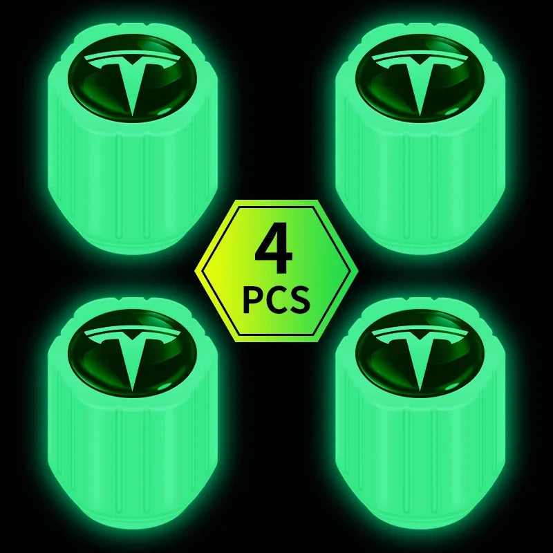 4Pcs Car Tire Valve Cap Luminous Valve Core Cover Universal For Tesla Logo Model 3 Model S Model X Model Y Roadster Bonina Coil
