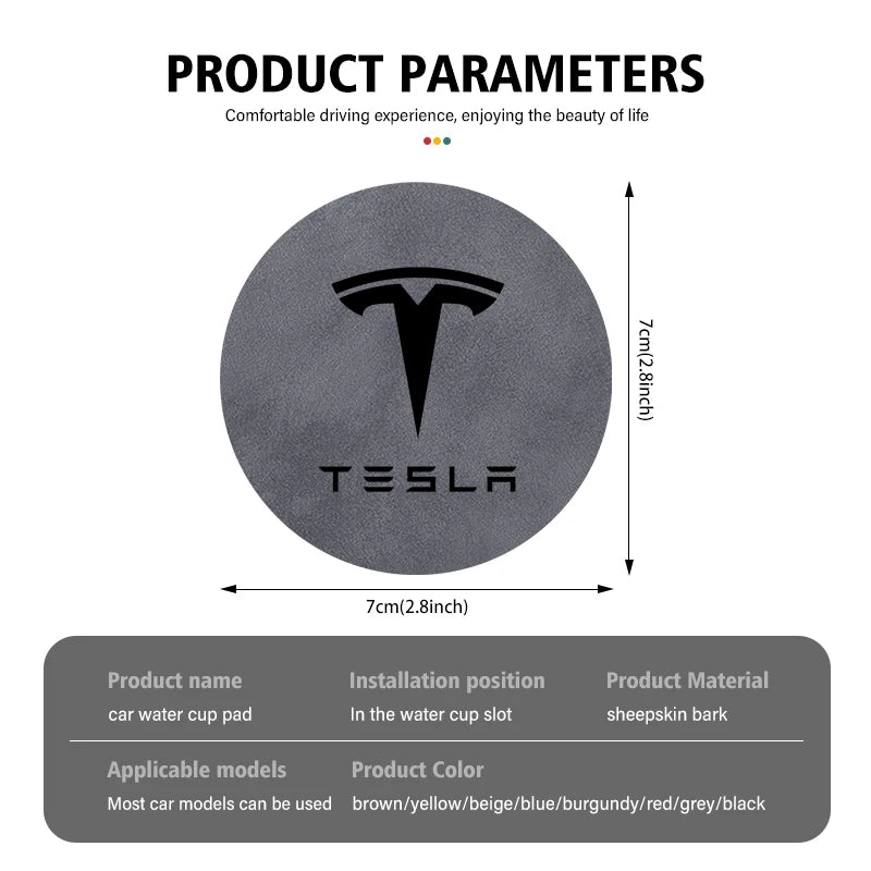 For Tesla Model 3 S Y X 2pcs Car Coaster Water Cup Bottle Holder Mat Anti-Slip Pad