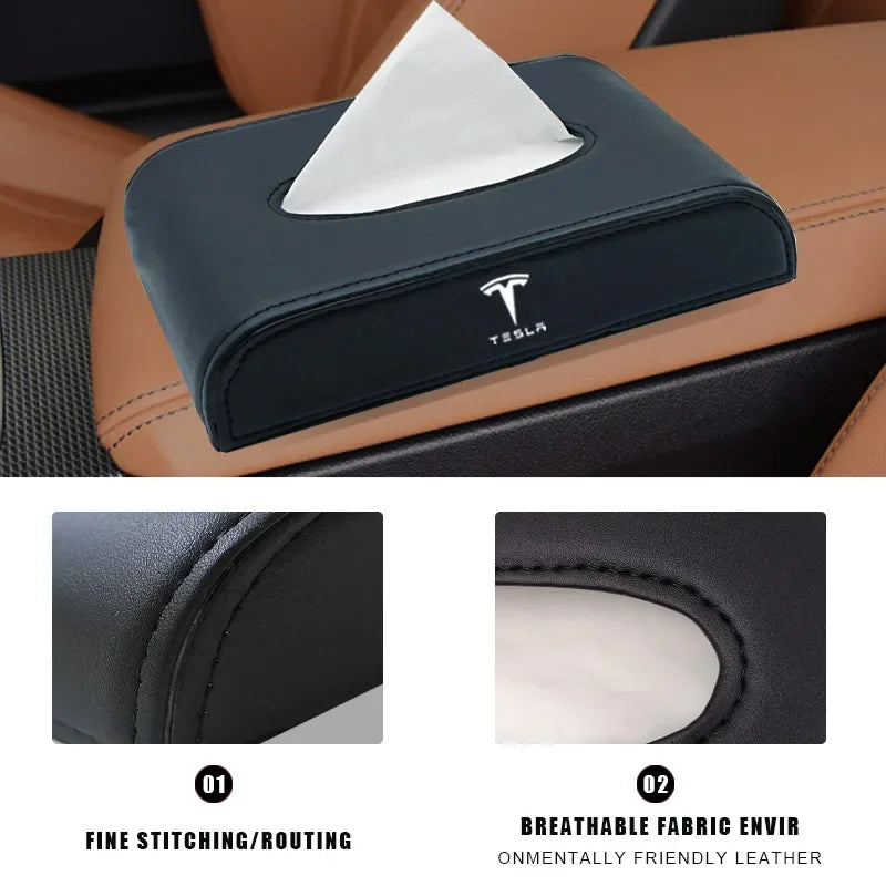 Car Armrest box Dashboard Block Type Tissue Box Leather Paper Box Holder For Tesla Model 3 S X Y Logo Car Styling Accessories