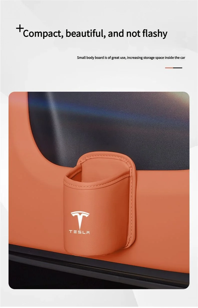 Leather Water Cup Storage Box By The Car Door And Beverage And On The Back Of The Seat For Tesla Model 3 Model S Model X Model Y
