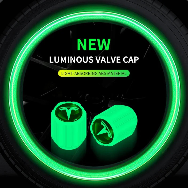 4Pcs Car Tire Valve Cap Luminous Valve Core Cover Universal For Tesla Logo Model 3 Model S Model X Model Y Roadster Bonina Coil