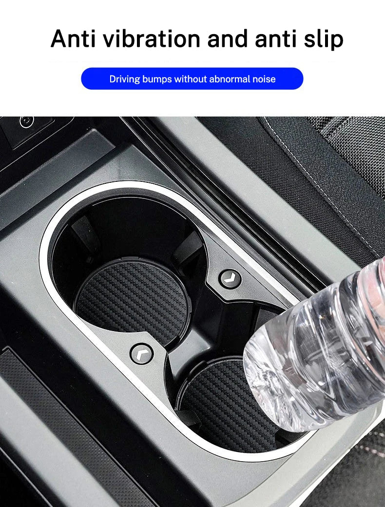 2Pcs Car Logo Carbon Leather Water Cup Pad Anti-noise Coaster Mat For Tesla Model 3 Model S X Y Roadster SpaceX Auto Accessories