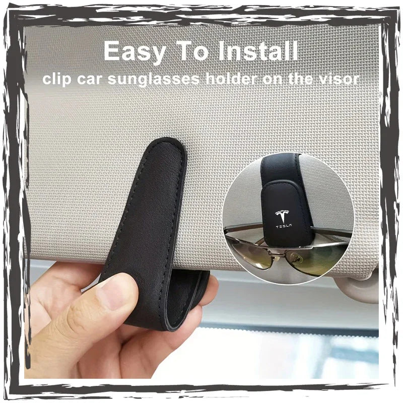 Car glasses frame magnetic PU leather fashion glasses clip For Tesla Model S Model X Model Y Cybertruck Model 3 Model Y