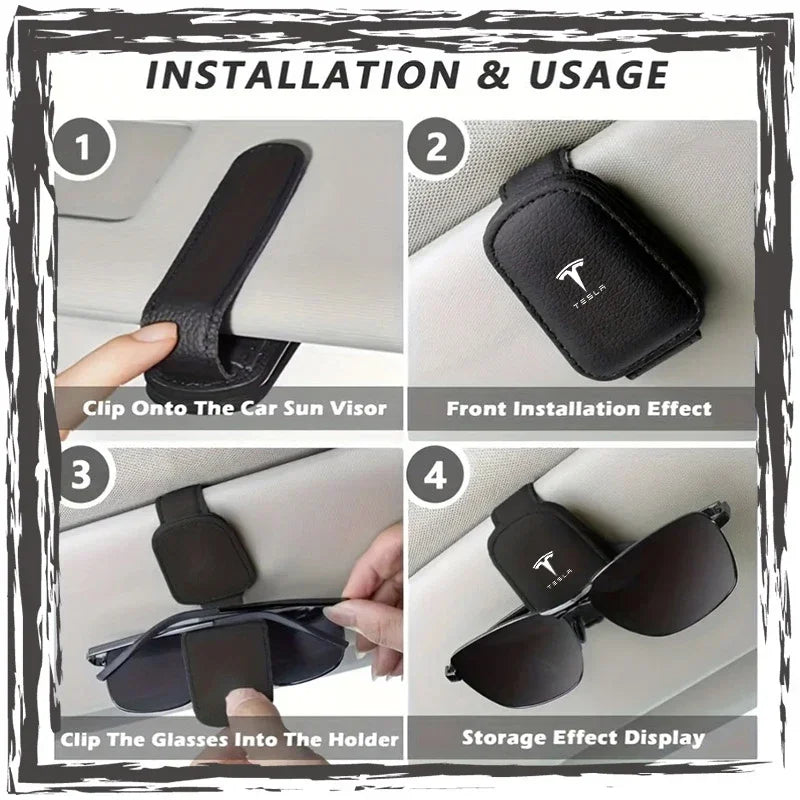 Car glasses frame magnetic PU leather fashion glasses clip For Tesla Model S Model X Model Y Cybertruck Model 3 Model Y