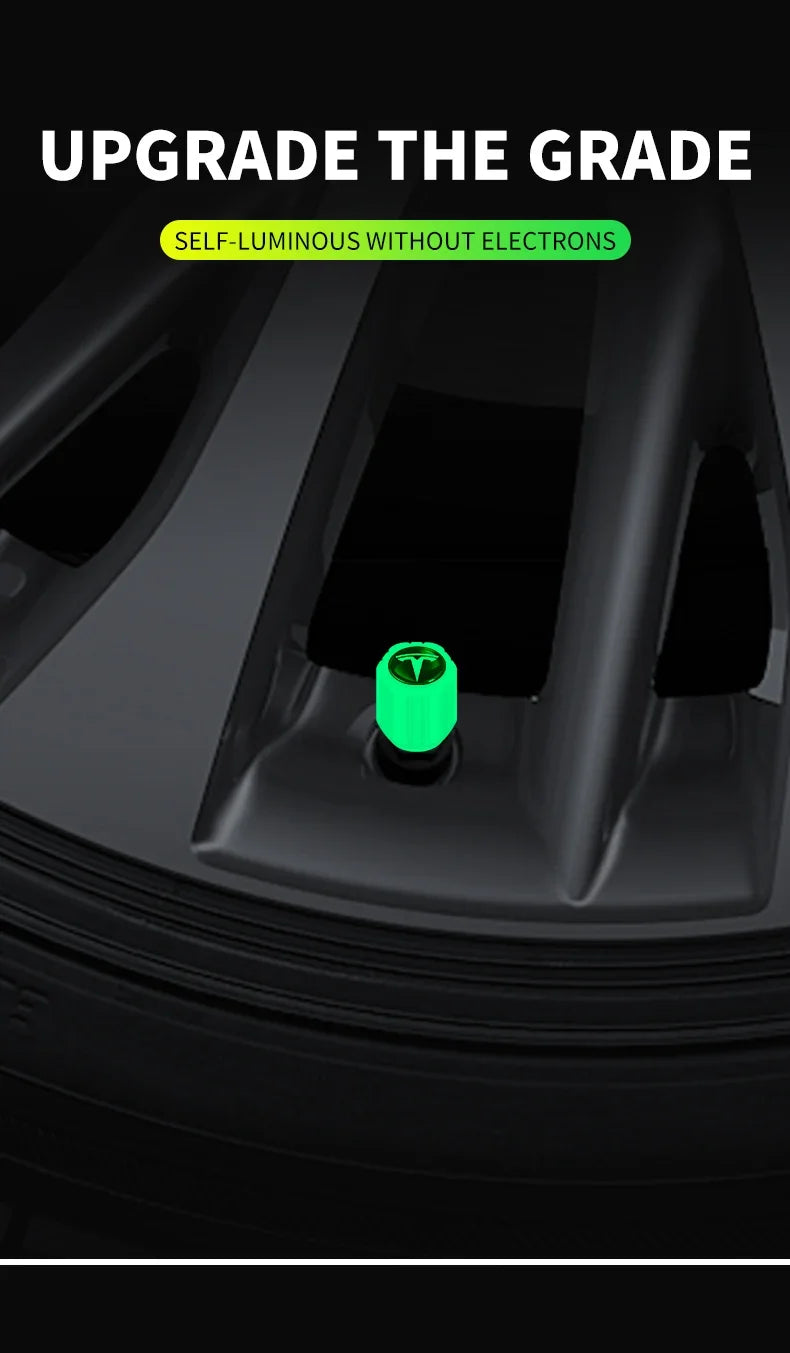 4Pcs Car Tire Valve Cap Luminous Valve Core Cover Universal For Tesla Logo Model 3 Model S Model X Model Y Roadster Bonina Coil