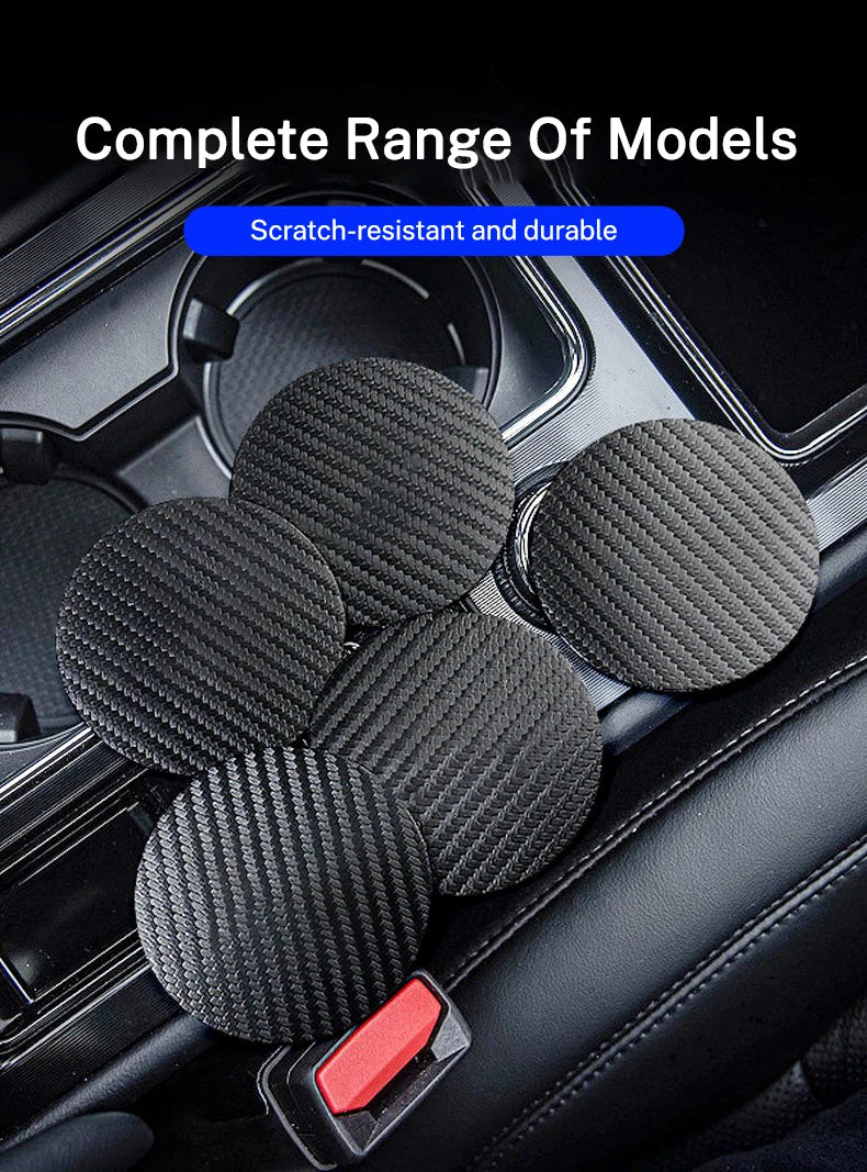 2Pcs Car Logo Carbon Leather Water Cup Pad Anti-noise Coaster Mat For Tesla Model 3 Model S X Y Roadster SpaceX Auto Accessories