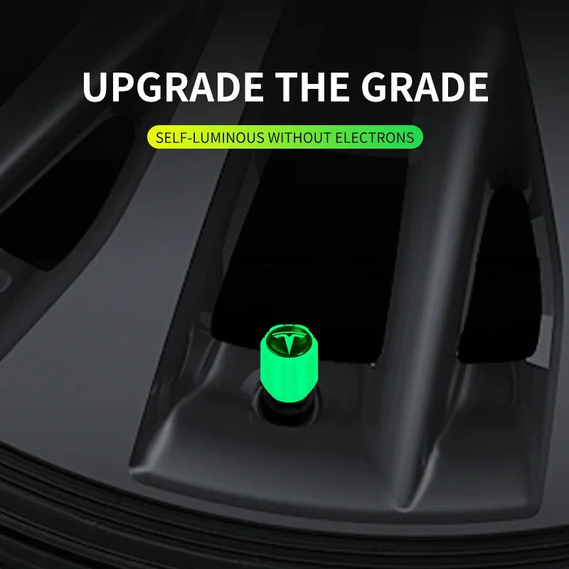 4Pcs Car Tire Valve Cap Luminous Valve Core Cover Universal For Tesla Logo Model 3 Model S Model X Model Y Roadster Bonina Coil