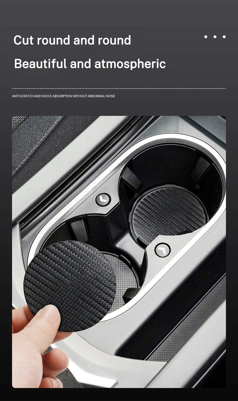 2Pcs Car Logo Carbon Leather Water Cup Pad Anti-noise Coaster Mat For Tesla Model 3 Model S X Y Roadster SpaceX Auto Accessories