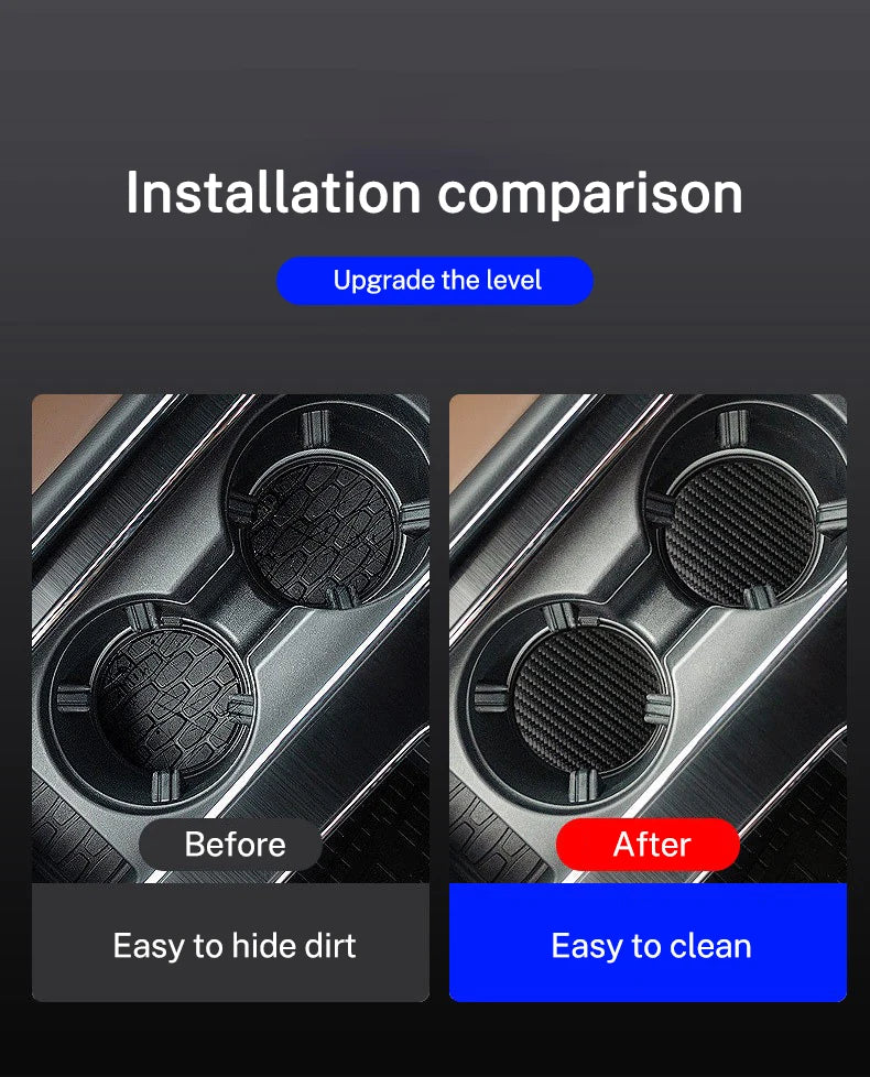 2Pcs Car Logo Carbon Leather Water Cup Pad Anti-noise Coaster Mat For Tesla Model 3 Model S X Y Roadster SpaceX Auto Accessories