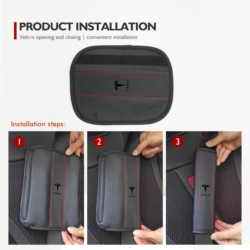 For Tesla Leather Car Seat Embossed Belt Shoulder Cover Protection Pad Model 3 S Y X