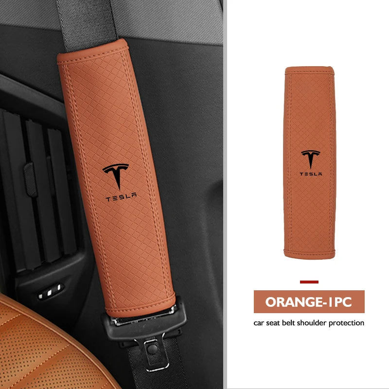 For Tesla Leather Car Seat Embossed Belt Shoulder Cover Protection Pad Model 3 S Y X