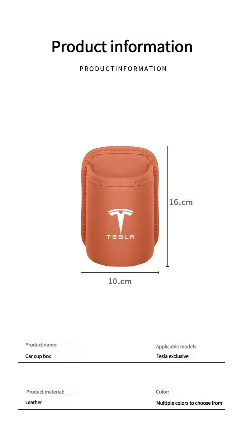 Leather Water Cup Storage Box By The Car Door And Beverage And On The Back Of The Seat For Tesla Model 3 Model S Model X Model Y