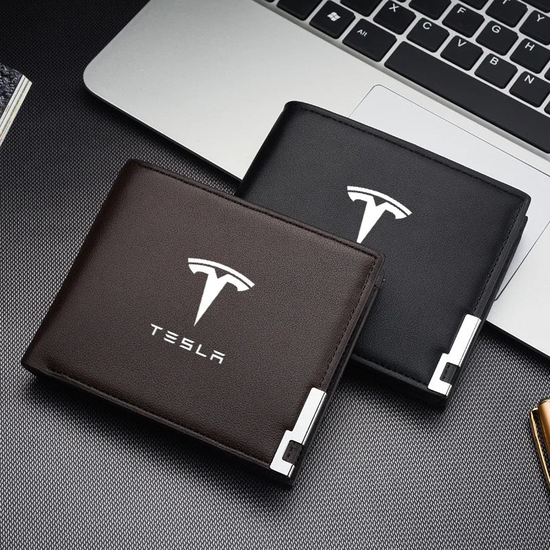 New Leather Car Short Men Wallet Purse With Card Holder License Accessories For Tesla Model 3 X Model Y Juniper Roadster SpaceX
