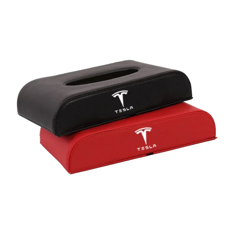 Car Armrest box Dashboard Block Type Tissue Box Leather Paper Box Holder For Tesla Model 3 S X Y Logo Car Styling Accessories