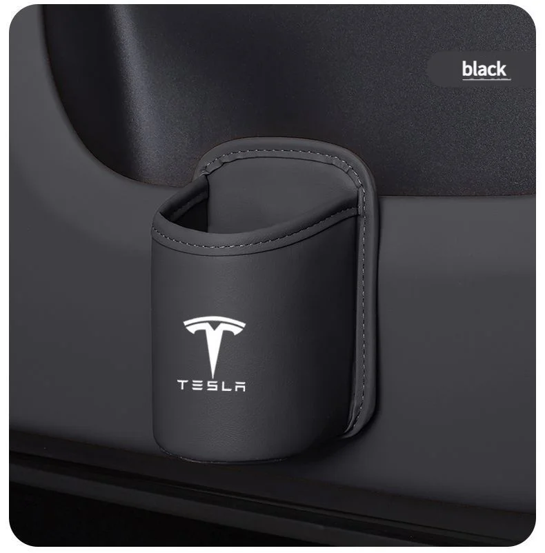 Leather Water Cup Storage Box By The Car Door And Beverage And On The Back Of The Seat For Tesla Model 3 Model S Model X Model Y