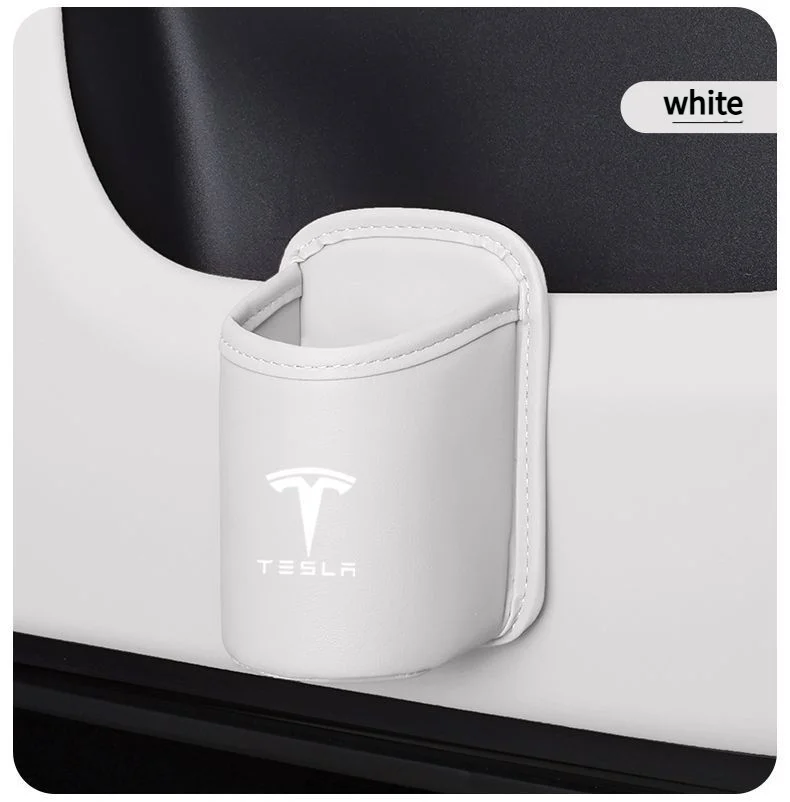Leather Water Cup Storage Box By The Car Door And Beverage And On The Back Of The Seat For Tesla Model 3 Model S Model X Model Y