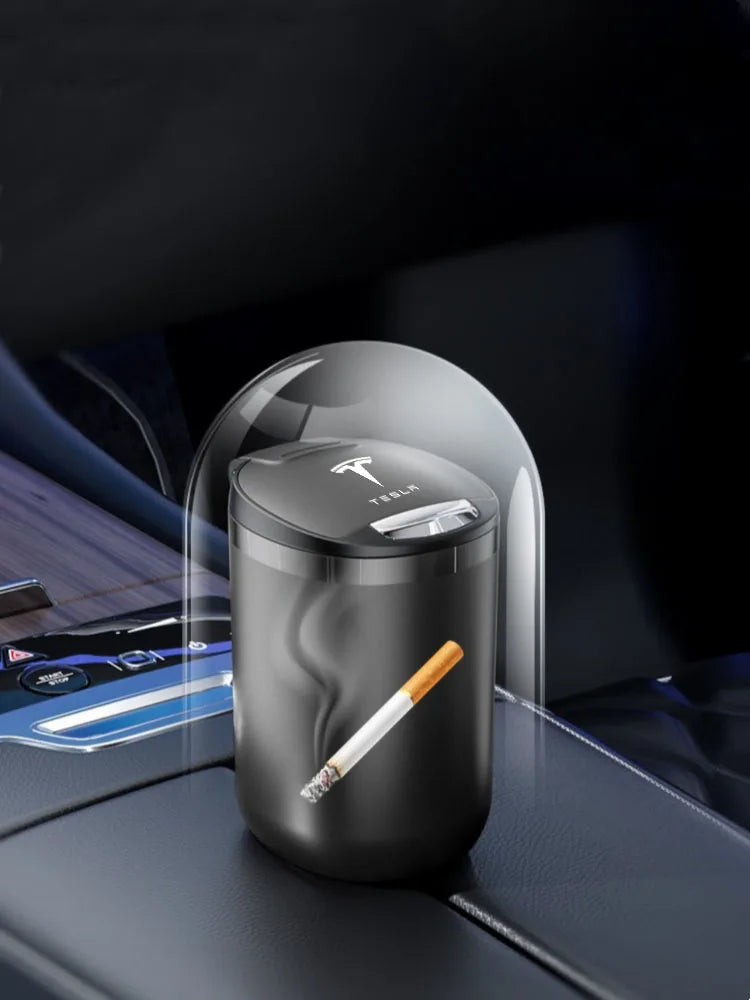 Car Ashtray Cigarette Butt Holder Container Accessories for Tesla Model 3 Model S Model X Y Portable One-Button Opening Car Ash