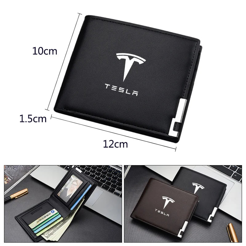 New Leather Car Short Men Wallet Purse With Card Holder License Accessories For Tesla Model 3 X Model Y Juniper Roadster SpaceX