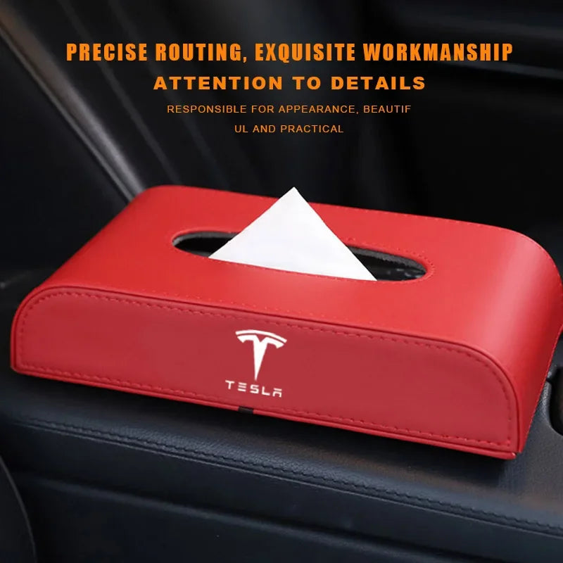 Car Armrest box Dashboard Block Type Tissue Box Leather Paper Box Holder For Tesla Model 3 S X Y Logo Car Styling Accessories