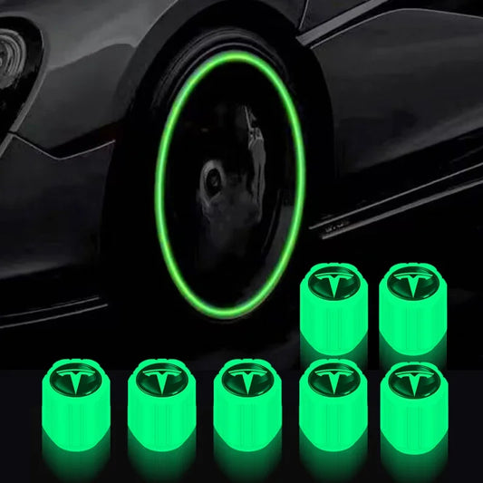 4Pcs Car Tire Valve Cap Luminous Valve Core Cover Universal For Tesla Logo Model 3 Model S Model X Model Y Roadster Bonina Coil