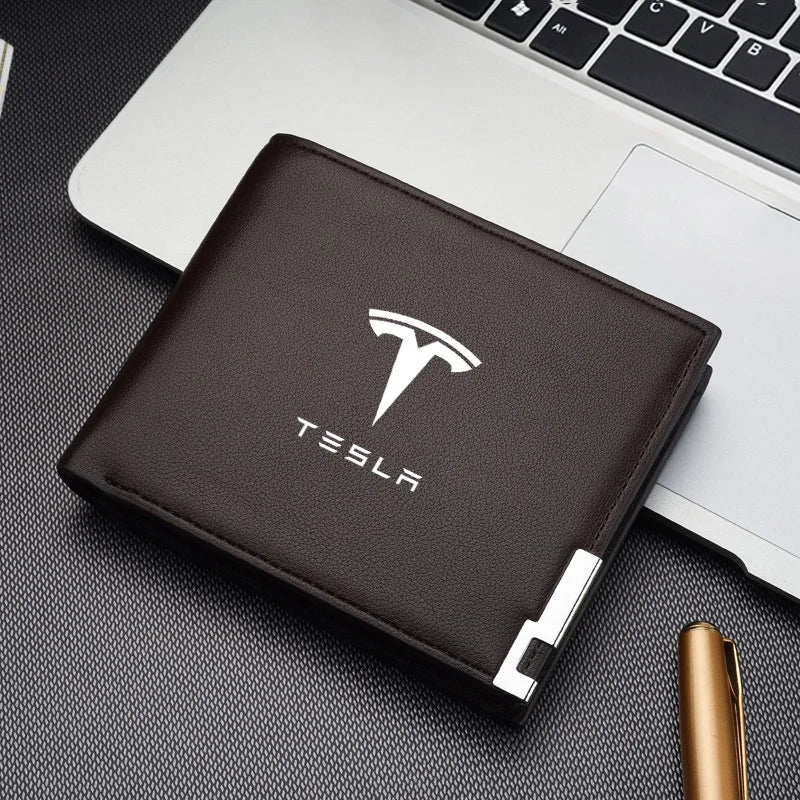 New Leather Car Short Men Wallet Purse With Card Holder License Accessories For Tesla Model 3 X Model Y Juniper Roadster SpaceX