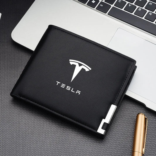 New Leather Car Short Men Wallet Purse With Card Holder License Accessories For Tesla Model 3 X Model Y Juniper Roadster SpaceX