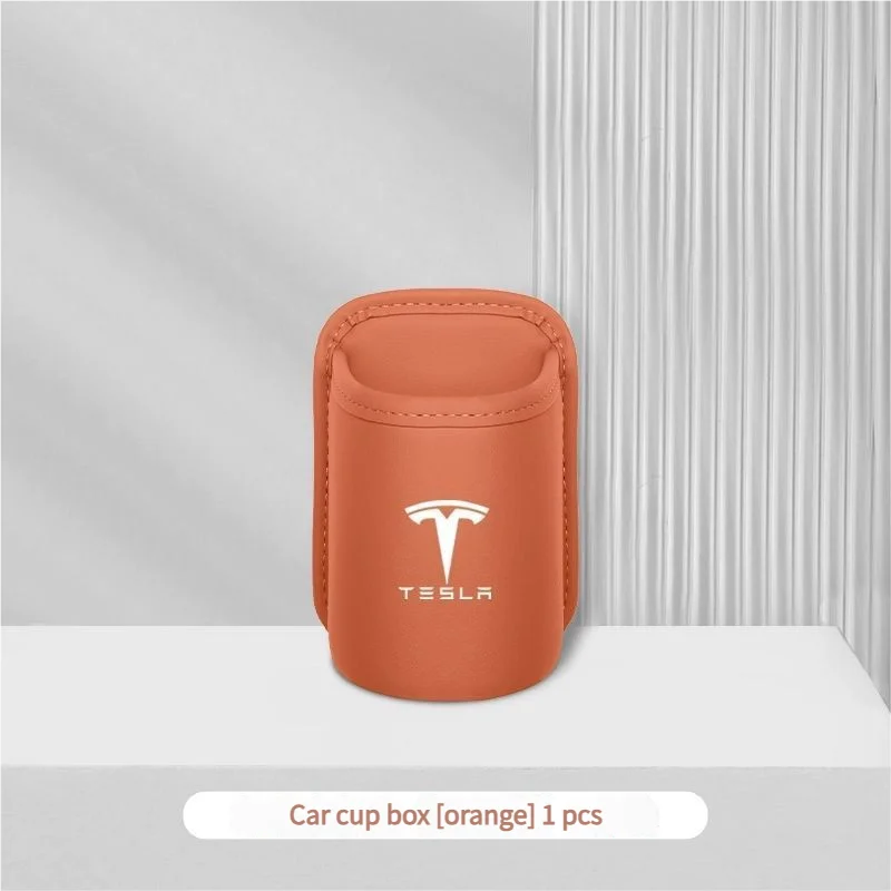 Leather Water Cup Storage Box By The Car Door And Beverage And On The Back Of The Seat For Tesla Model 3 Model S Model X Model Y