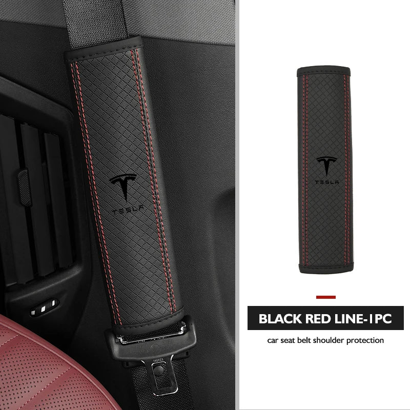 For Tesla Leather Car Seat Embossed Belt Shoulder Cover Protection Pad Model 3 S Y X