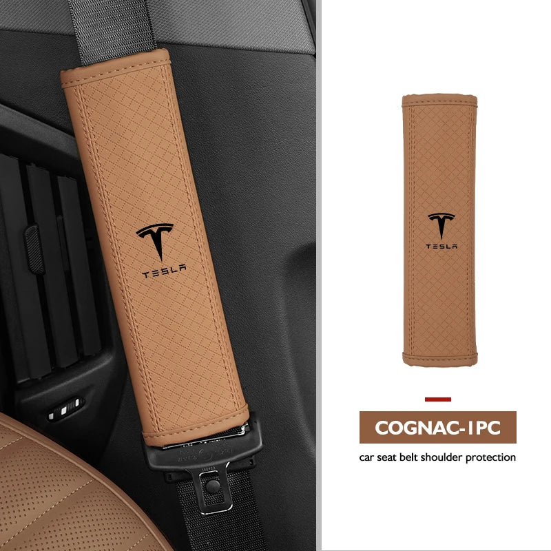 For Tesla Leather Car Seat Embossed Belt Shoulder Cover Protection Pad Model 3 S Y X