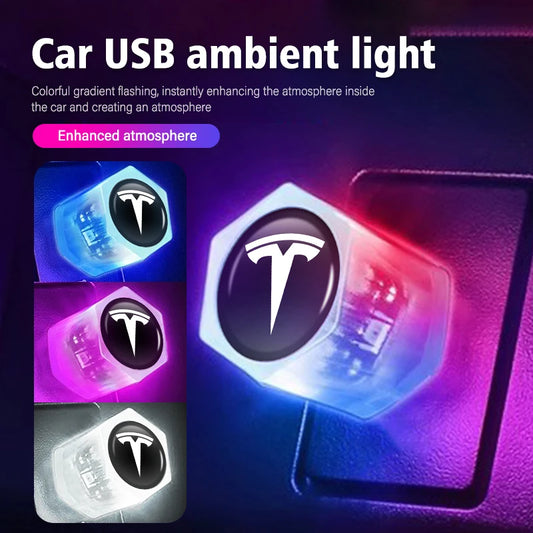 Car LED Color Night Light USB Lights Decoration Auto Ambient For Tesla Model 3 Y S X Roadster Bonina Coil
