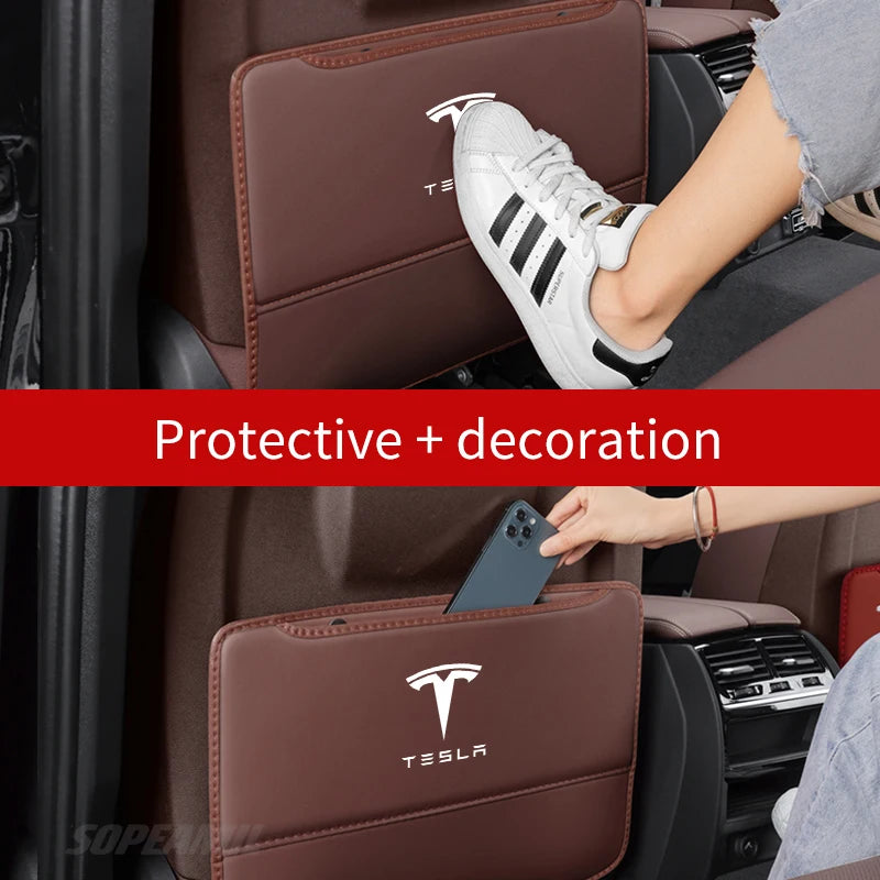 Car Seat Back Storage Bag Seat Rear Anti-wear Backrest Protection Anti-kick Pad For Tesla Model 3 Model Y Model S Model X