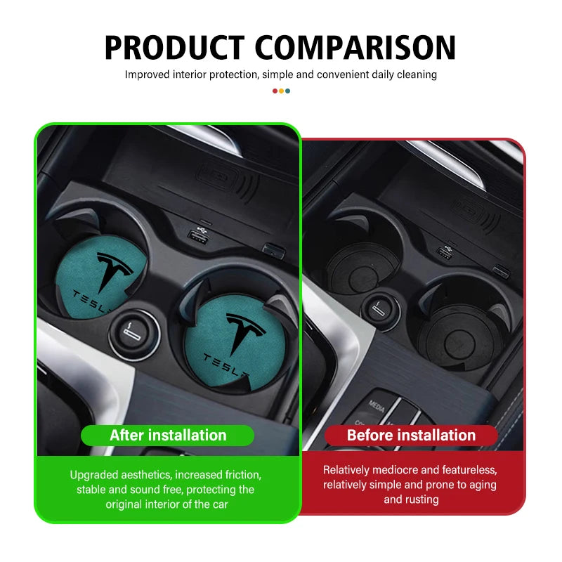 For Tesla Model 3 S Y X 2pcs Car Coaster Water Cup Bottle Holder Mat Anti-Slip Pad