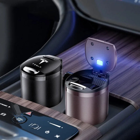 Car Ashtray Cigarette Butt Holder Container Accessories for Tesla Model 3 Model S Model X Y Portable One-Button Opening Car Ash