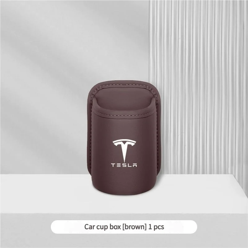 Leather Water Cup Storage Box By The Car Door And Beverage And On The Back Of The Seat For Tesla Model 3 Model S Model X Model Y