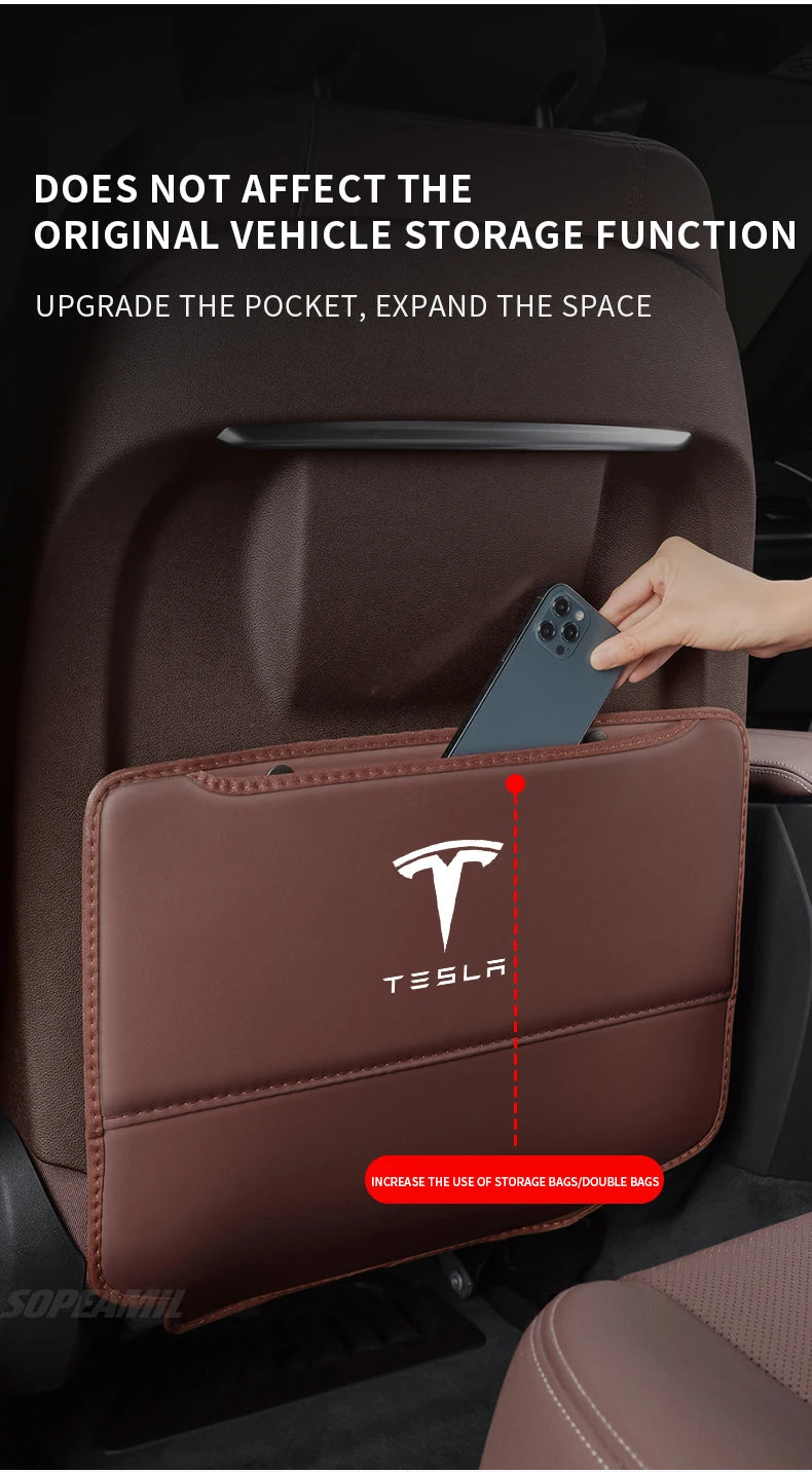 Car Seat Back Storage Bag Seat Rear Anti-wear Backrest Protection Anti-kick Pad For Tesla Model 3 Model Y Model S Model X