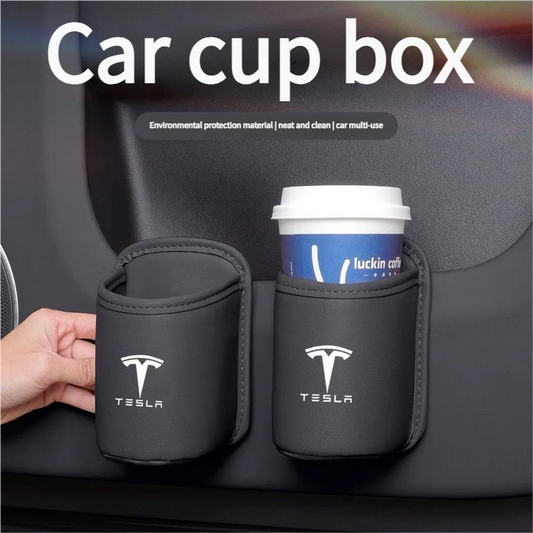 Leather Water Cup Storage Box By The Car Door And Beverage And On The Back Of The Seat For Tesla Model 3 Model S Model X Model Y
