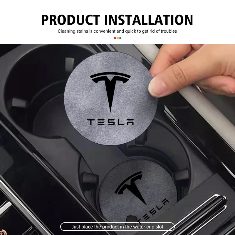 For Tesla Model 3 S Y X 2pcs Car Coaster Water Cup Bottle Holder Mat Anti-Slip Pad