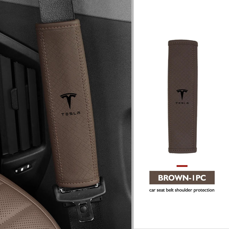 For Tesla Leather Car Seat Embossed Belt Shoulder Cover Protection Pad Model 3 S Y X