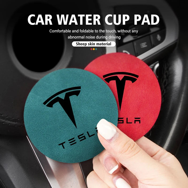 For Tesla Model 3 S Y X 2pcs Car Coaster Water Cup Bottle Holder Mat Anti-Slip Pad